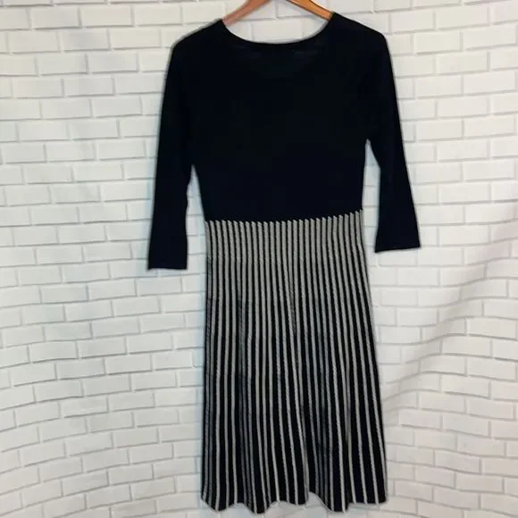 Black Label By‎ Evan Picone Black Stiped Skirt Knit Dress Sz M - Picture 5 of 6